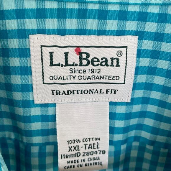 L.L. Bean Teal Gingham Long Sleeve Button Down Shirt - XXL Tall - Picture 4 of 4